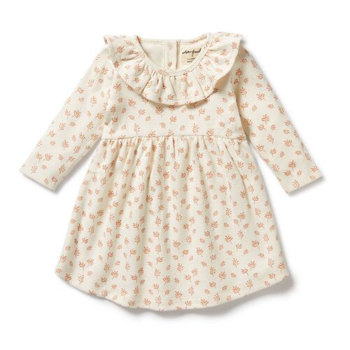 Organic Waffle Ruffle Dress - Winter Bloom