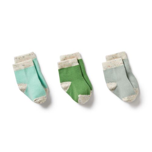 3 Pack Organic Baby Socks - Mint Green/Cactus/Smoke Blue