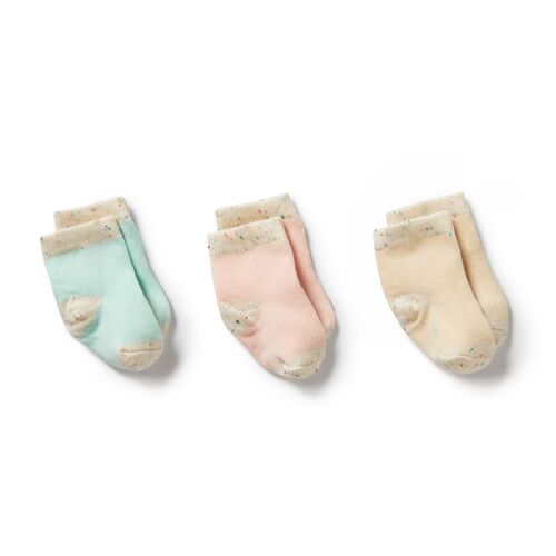 3 Pack Organic Baby Socks - Mint Green/Cream/Pink
