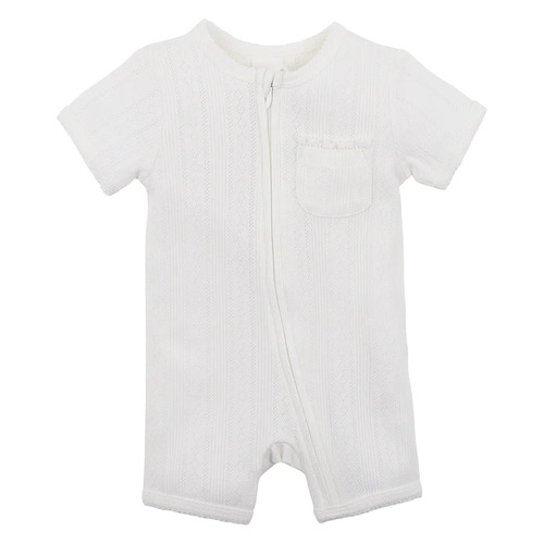 Pointelle Short Sleeve Romper - Cloud