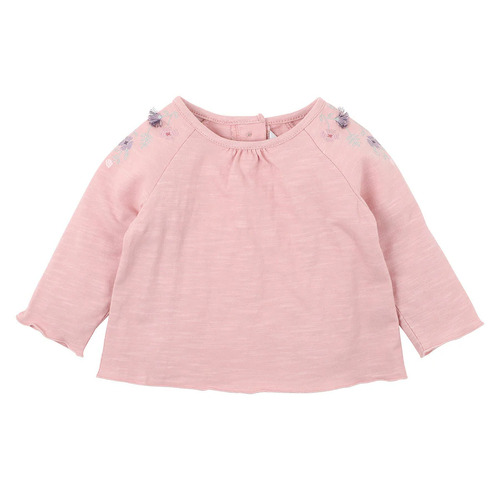 Ella Emb L/S Tee - Dusky Pink