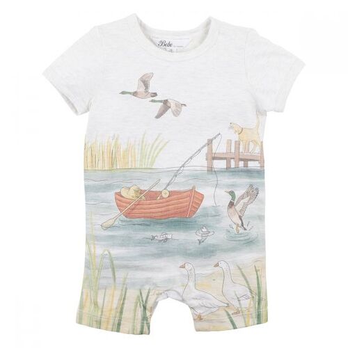 Oscar Fishing Romper - Grey Marle