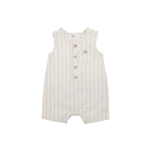 Milo Linen Stripe Romper -Natural Stripe