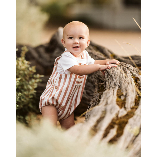 2 Piece Set | Rib Tee and Romper | Max Caramel Stripe