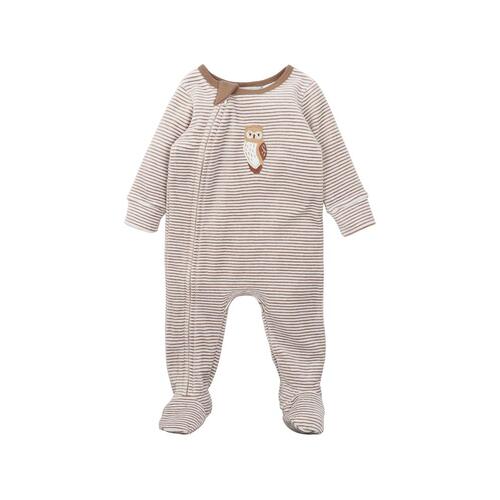 Velour Eli Stripe Long Sleeve Zip Onesie - Mocha Stripe