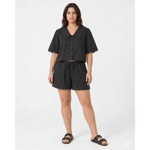 2 Piece Set | Collared Shirt | Black 