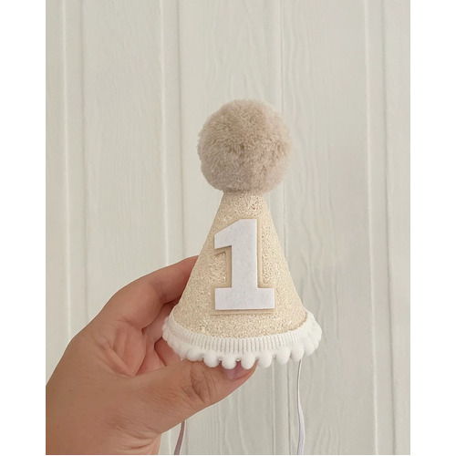 Party Hat - Neutral Tone Glitter First Birthday
