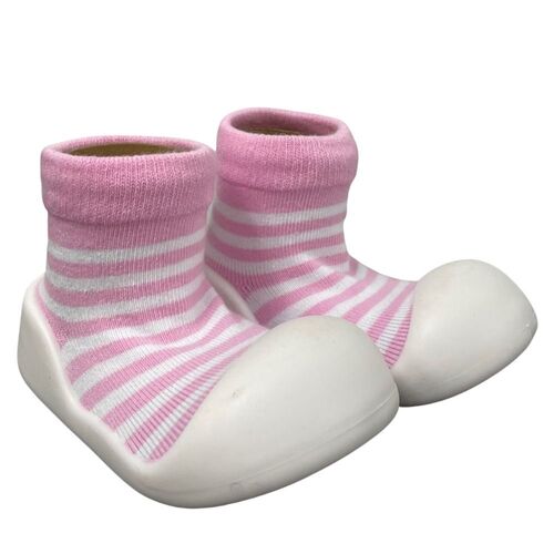 Rubber Sole Socks - Pink Stripe