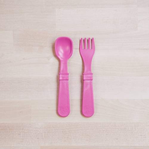 Re-Play Fork And Spoon Set - Bright Pink
