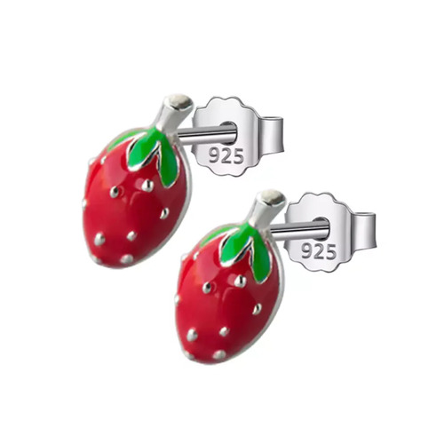 Sterling Silver Petite Strawberry Stud Earrings