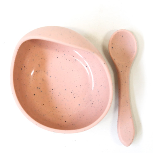 Silicone Bowl And Spoon Set - Speckled Blush