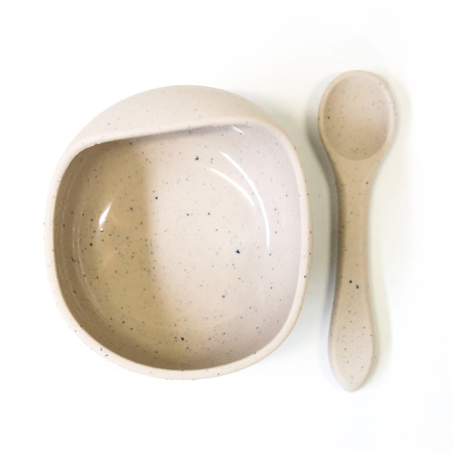 Silicone Bowl And Spoon Set - Speckled Latte