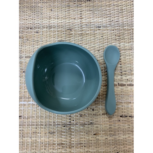 Silicone Bowl And Spoon Set - Sage