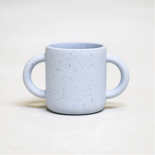 Silicone First Drinking Cup With Handles - Speckled Powder Blue