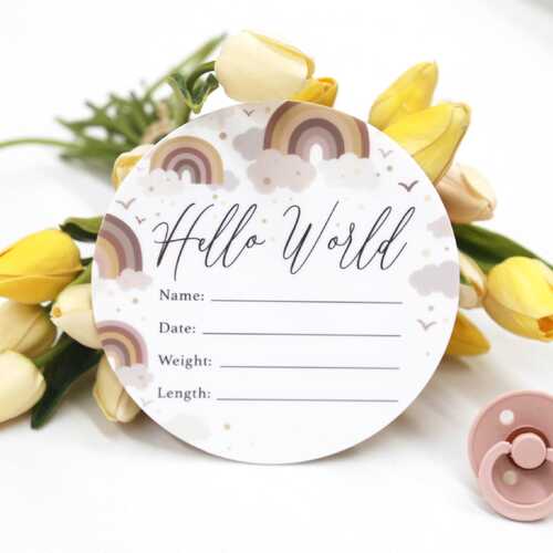 Birth Announcement Disc Hello World - Earth Cloud Rainbow