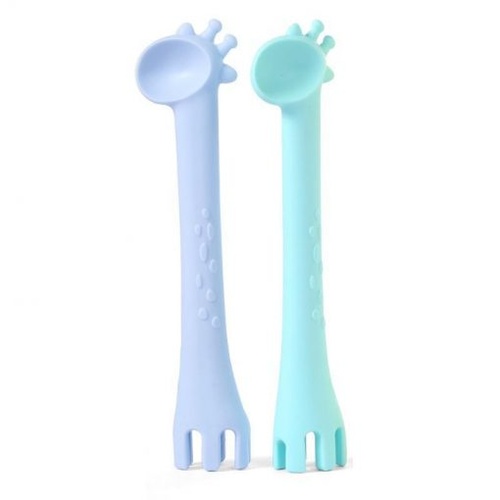 SILICONE BABY UTENSILS | FIRST TENSILS 2 Pack (Blue/Aqua)