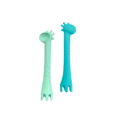 SILICONE BABY UTENSILS | FIRST TENSILS 2 Pack (Mint/Aqua)
